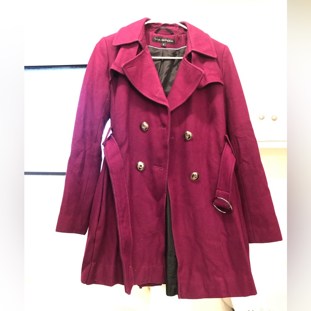 Magenta/Purple Wool Coat with Belt